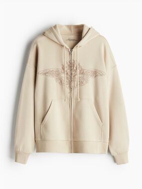 H&M Beige Zip-Up Hoodie with Graphic